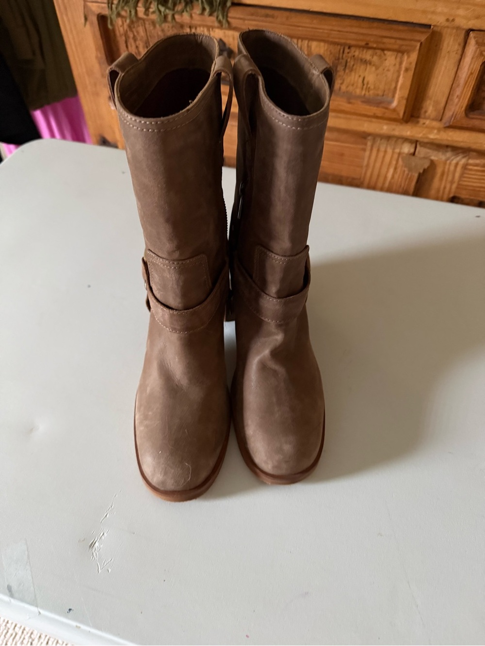 New-Women's Brown Mid-Calf Leather Boot